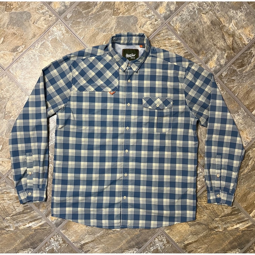 Howler Bros Matagorda Shirt Mens L Blue Plaid Excellent Technical Fishing L/S